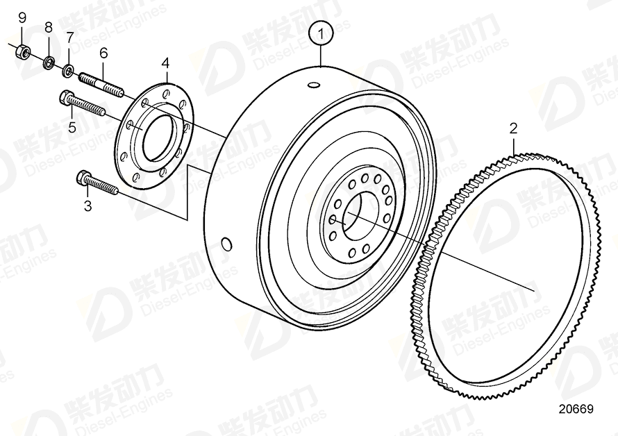 volvo penta Bearing flange 20459929 Drawing